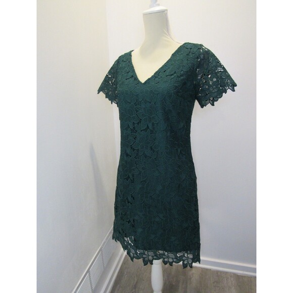 Ann Taylor Factory Womens Shift Dress Green Floral Lace Short Sleeve Size 2 NWT - Picture 13 of 16